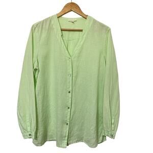 Eileen Fisher Irish Linen Button‎ Front Top Size M Lime Green Coastal Grandma